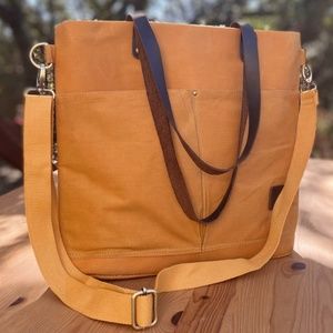 Waxed canvas crossbody tote bag, tan